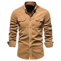 aw21 mens corduroy shirt casual fashion solid color shirt thick warm cotton shirt with chest pockets male clothes
