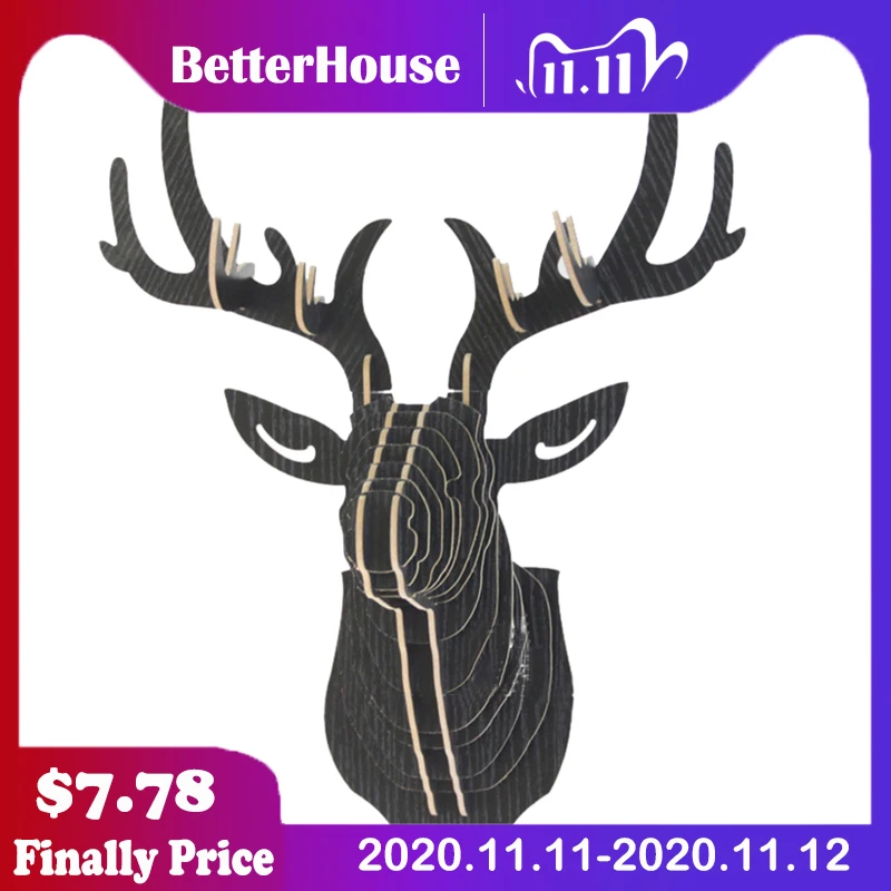 3D деревянная модель с головой оленя украшение для дома офиса Настенное подвесное