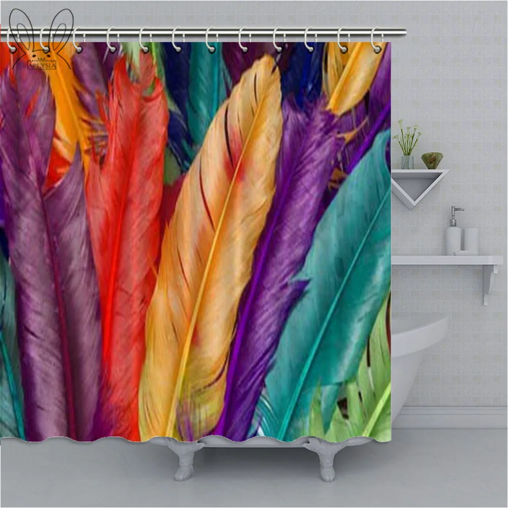 

Rainbow Bathroom Curtain Colorful Geometric Feather Waterproof Shower Curtain Polyester Fabric Bath Decor Curtain Bathing Cover