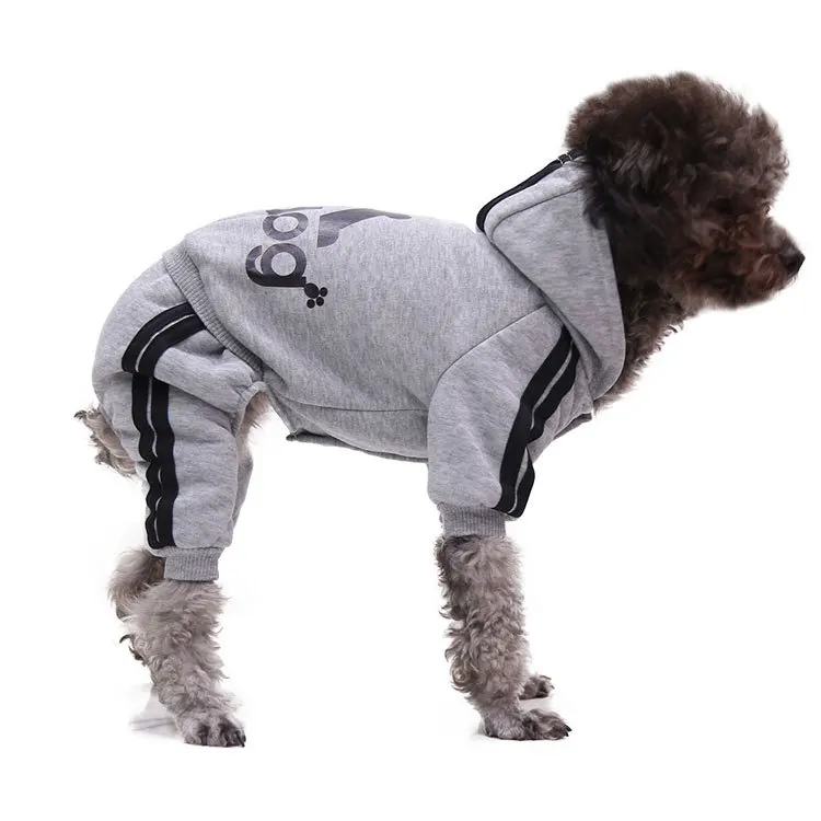 

Gray Sports Hooded Dog Clothes Four-legged Button Pet Clothes