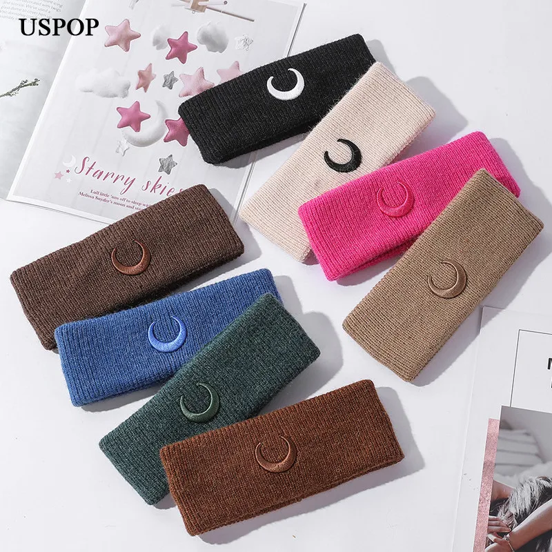 

Women Headband Solid color Moon Embroidery Elastic Headband