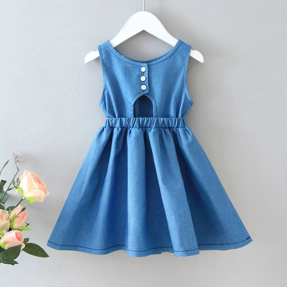 

Fashion Denim Girls Dress 2021 New Summer Backless Kids Dresses for Girls Sleeveless A-line Toddler Children Princess Costume