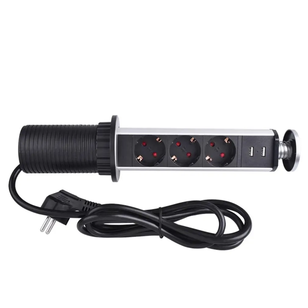 

Usb Socket European Standard Office Retractable Table Desktop Aluminum Alloy Copper Socket With USB Cable