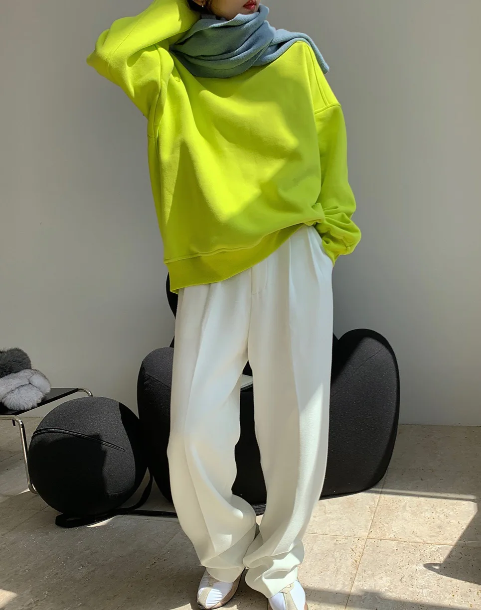 

Winter new European and American fashionable oversize profile round neck plus velvet sweater loose and thin casual all-match blo