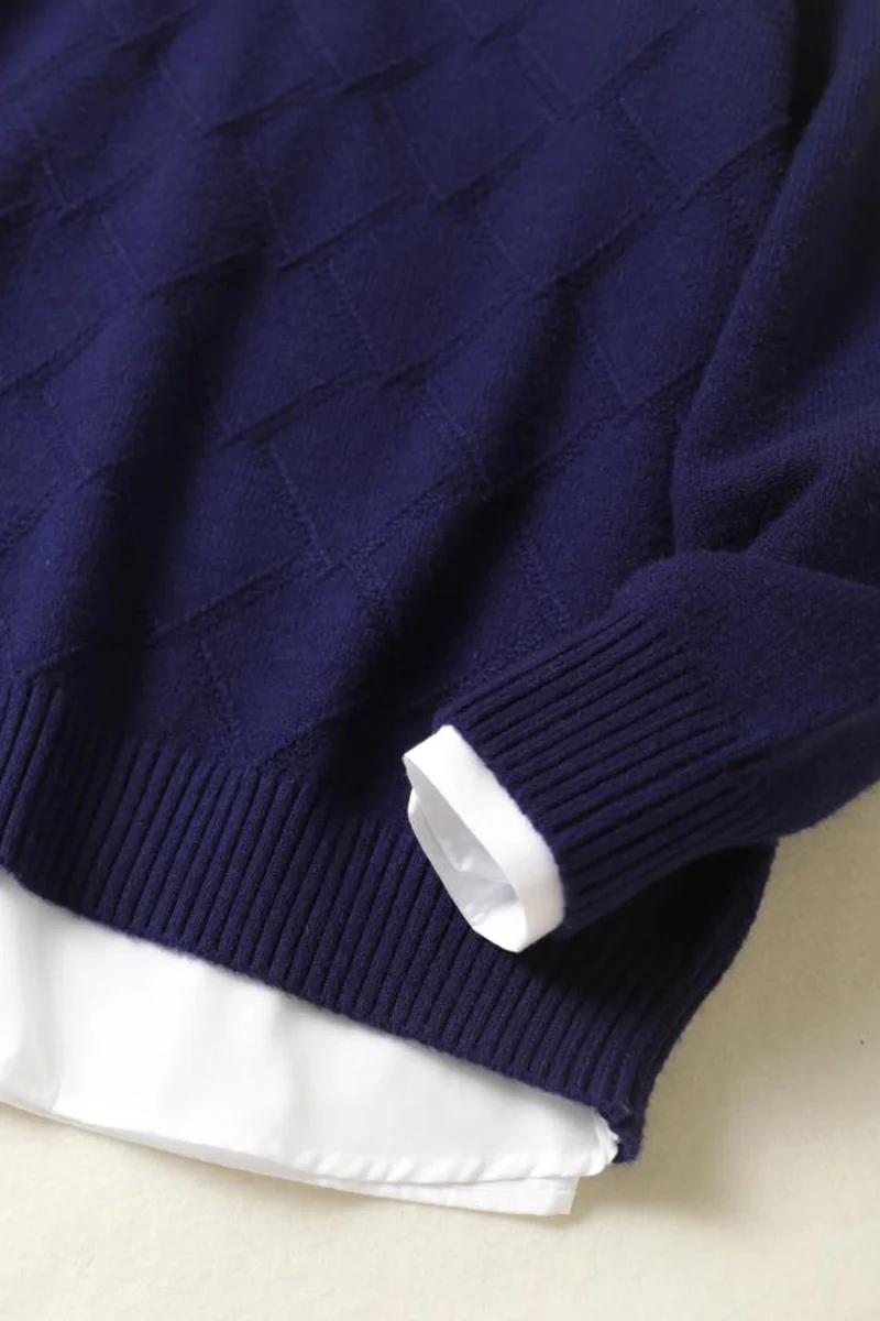 cashmere men's sweater 3XL thick autumn and winter diamond knit business pullover high quality increase solid color base | Мужская