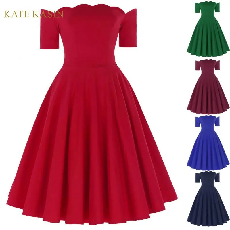 Kate Kasin женское винтажное плиссированное платье с открытыми плечами однотонное