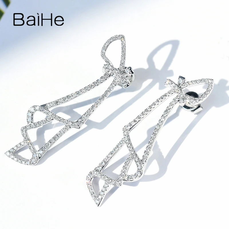 BAIHE Solid 14K белое золото 0.70ct(всего) H/SI натуральные Алмазы обручальные женские модные ювелирные изделия подарок серьги-гвоздики
