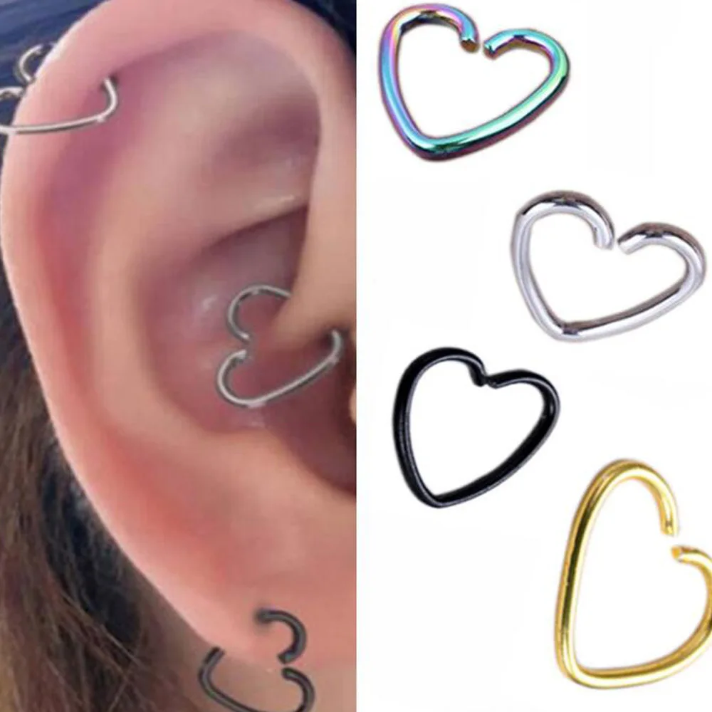 Piercing 2pcs Surgical Steel Heart Ring Cartilage Tragus Earrings Oreja Ear Stud Helix Fake Body Jewelry | Украшения и аксессуары
