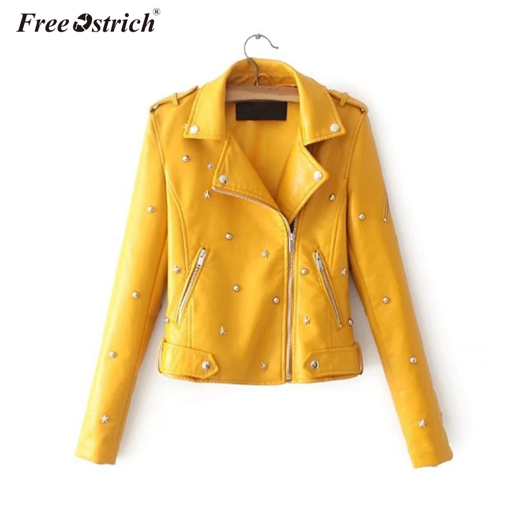 Бесплатная страуса Новый Осень Для женщин из искусственной кожи Куртка женская
