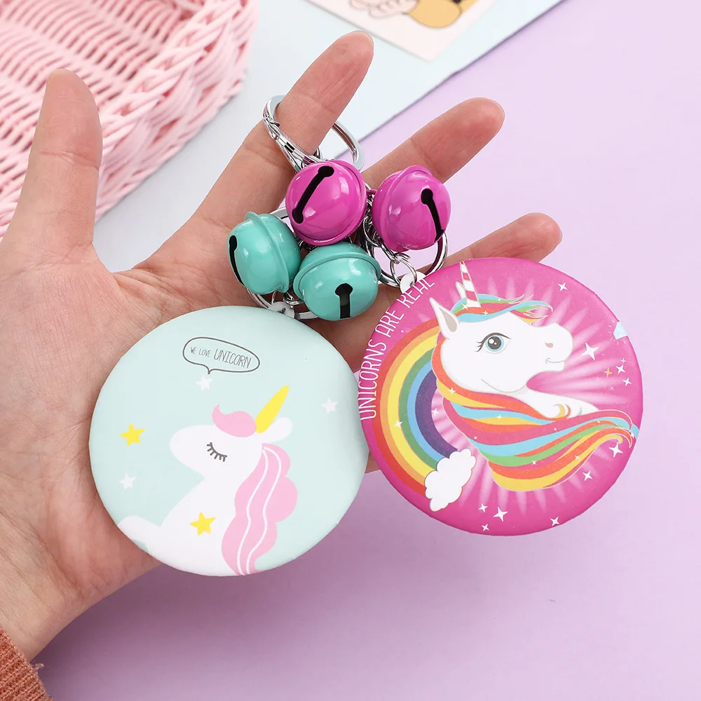 New Style Unicorn Cartoon Cute Keychain Small Mirror Bell School Bag Pendant Students Wallet Accessories Women's | Обустройство