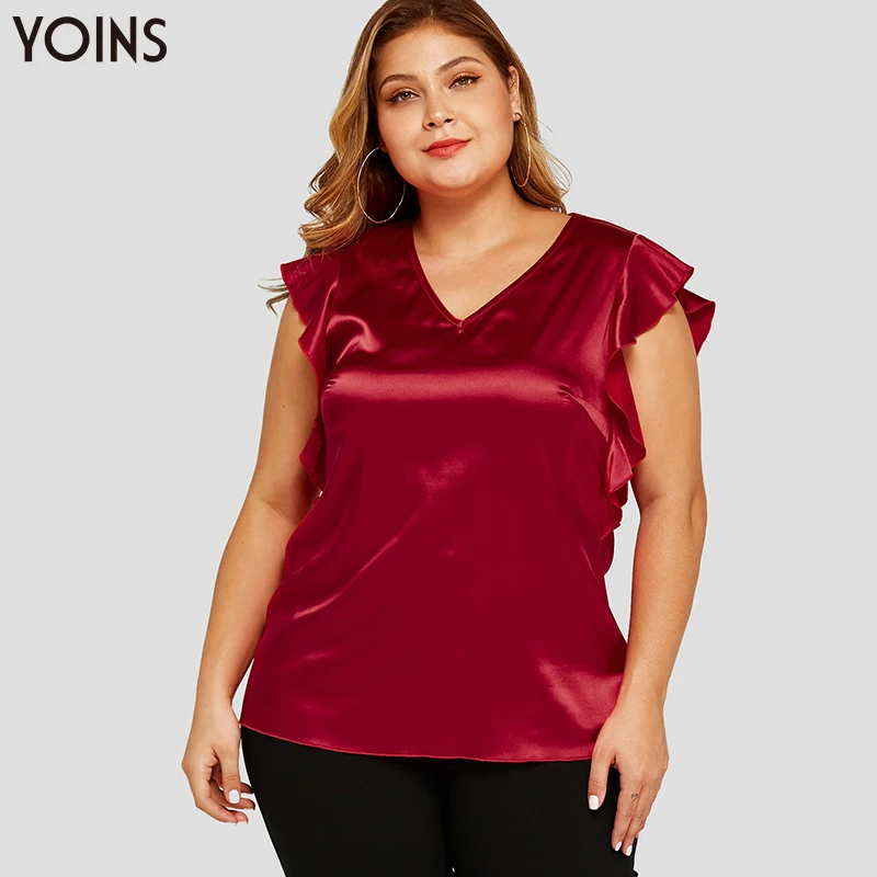 Женская атласная блузка YOINS Элегантная с v-образным вырезом и рукавами-крылышками