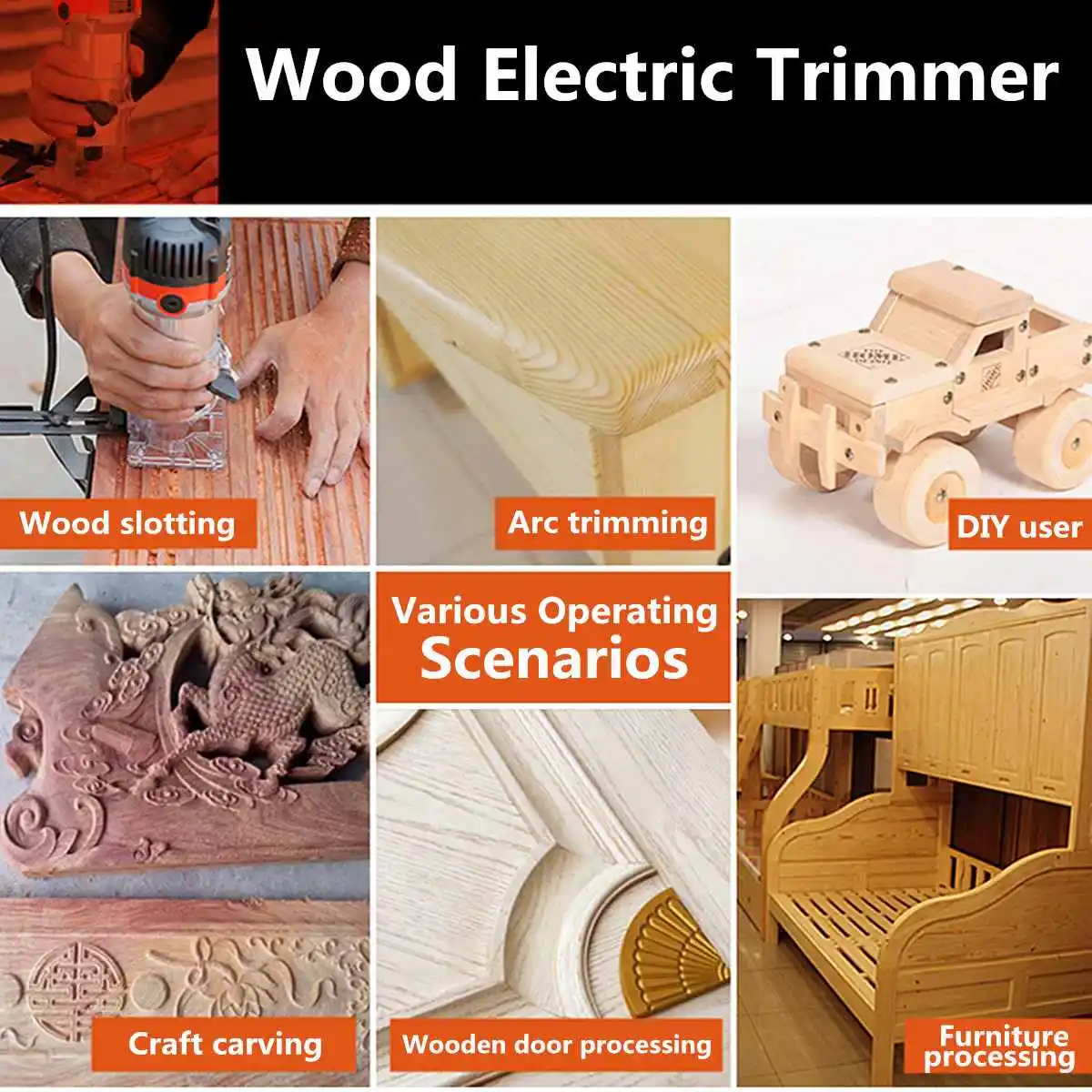 

1280W Wood Electric Trimmer 35000Rpm Woodworking Trimmer Milling Machine Electric Hand Trimmer Edge Joiners Set 220V
