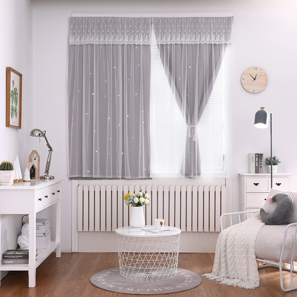 

Punch-Free Velcro Curtains for Living Room Modern Bedroom Curtains Blackout House Decoration Hollow Out Star Shading Drapes