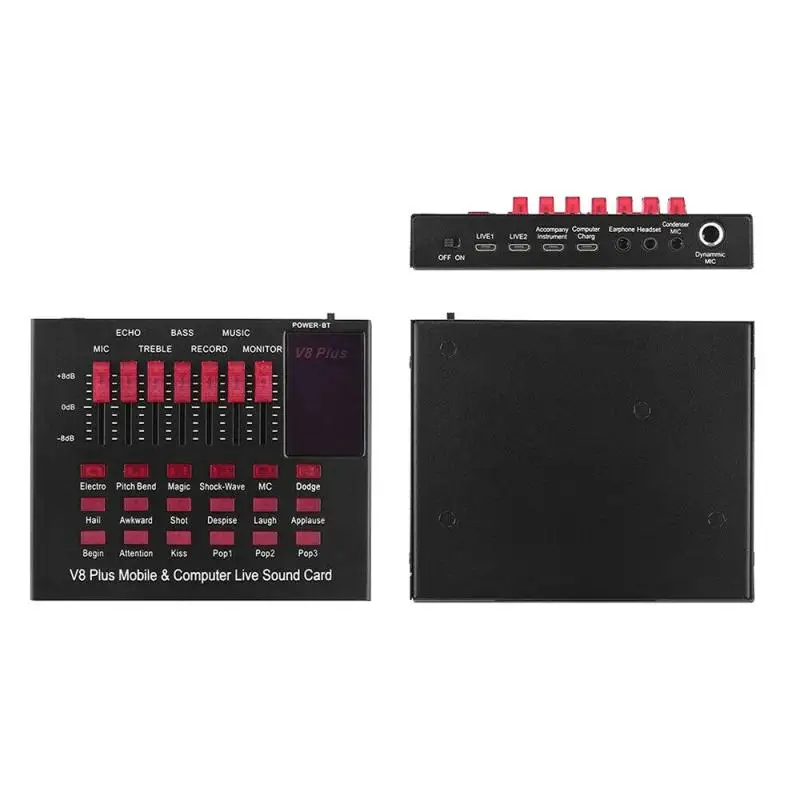 V8 Plus Bluetooth аудио USB гарнитура микрофон Webcast Live Sound Card 6 режимов звука 12 звуковых