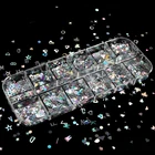 1 коробка, 12 форм, дизайн ногтей, блестящие голографические блестки, Чешуйчатое украшение, сделай сам, маникюрный дизайн, набор серебряных блестящих аксессуаров