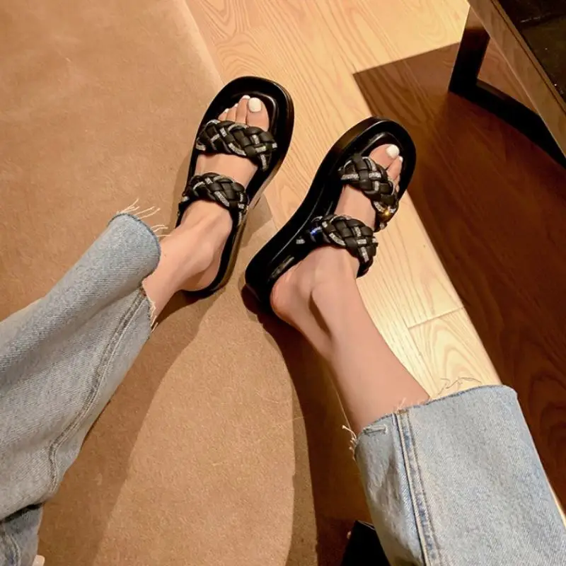 

RizaBina 2021 New Slippers For Women Weave Band Slip On Mixed Color Slides Casual Ladies Footwear Summer Fashion Size 34-39