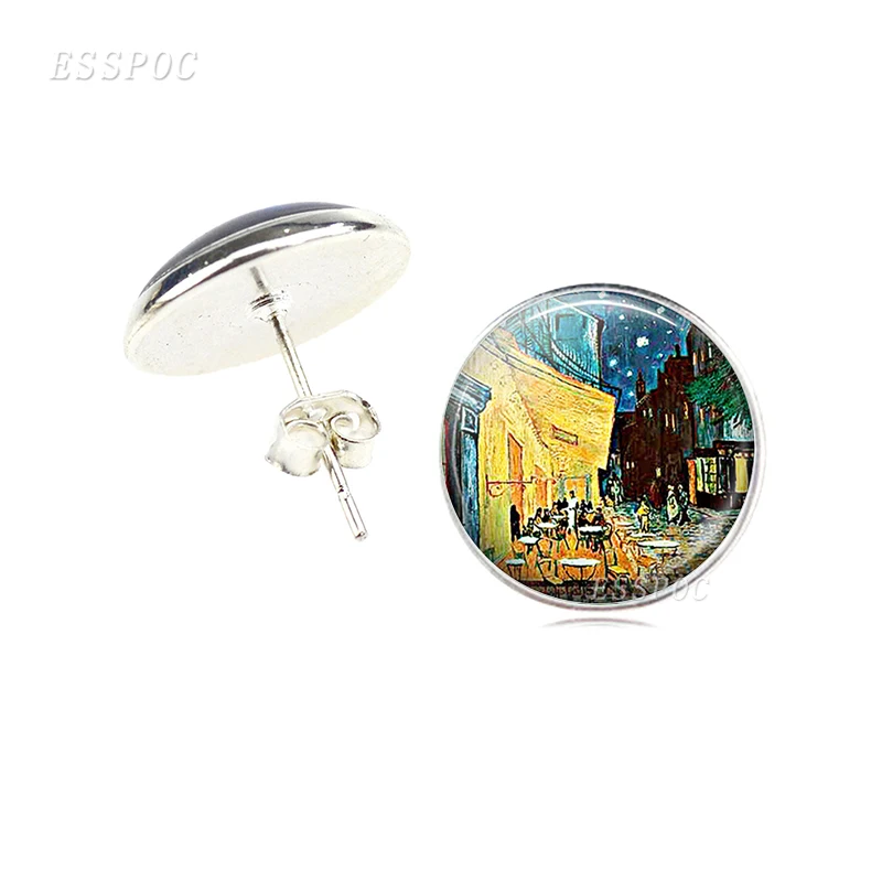 Серьги с изображением Ван Гога из серии художественной живописи фото стеклянные