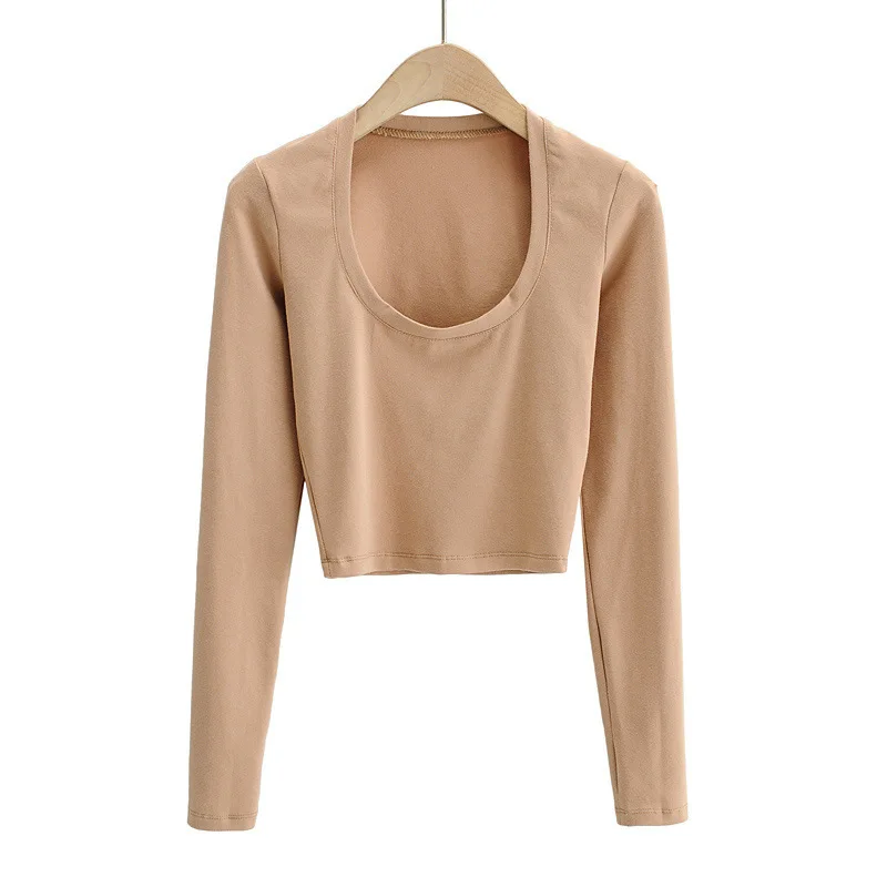 

2020 Women Sexy Tops Autumn Winter Long Sleeve Solid U-Neck Woman T-shirts Tight Short Cotton Tops For Women Streetwear