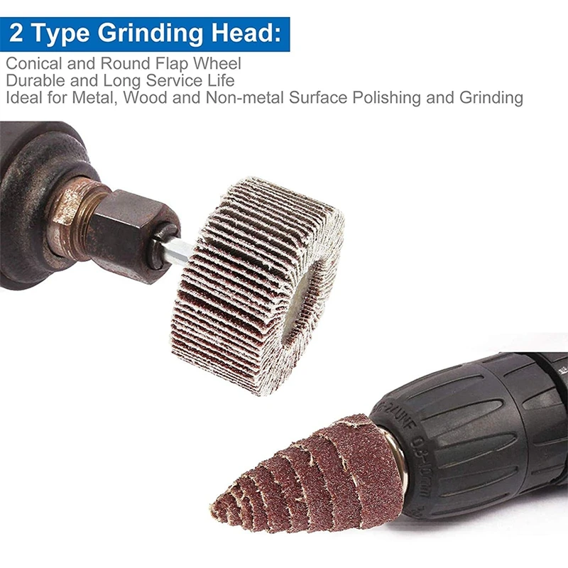 

24PCS 1/4in Shank Mounted Flap Wheel, 80 Grit Cone Shape Abrasive Sandpaper and Sanding Wheel Grinding Head