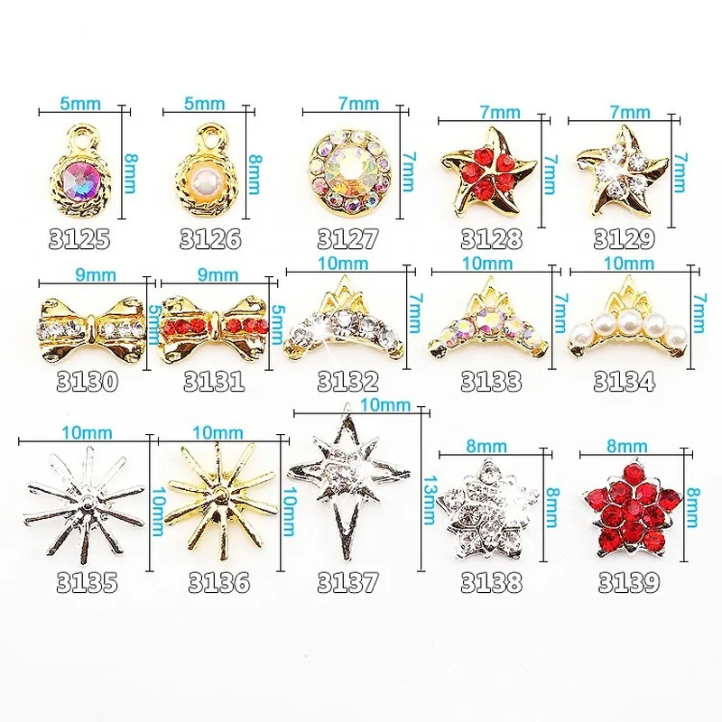 

20pcs New High Quality Nail Decoration Accessories Small Pearl Bow Crown Series Alloy Rhinestone DIY Nail Art Design