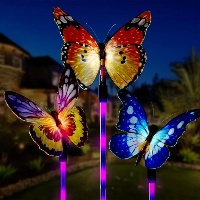 4PCS Garden Solar Lights Butterfly 7 Color-Changing Yard Lamp  Light Sensor Backyard Solar Led Garden Light Pathway Decoration