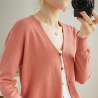 all cotton knitted cardigan womens 2021 new spring and summer thin sweater jacket solid color loose wild long sleeved top
