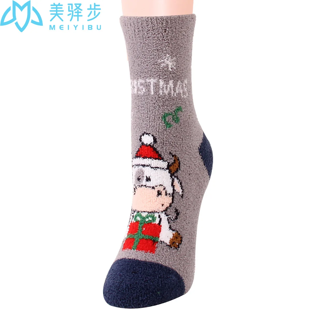 12 Pairs Per Set New Year Gift Socks Thickened Warm Lovely Ox Christmas Socks Plush Sleep Cartoon Female Coral Socks