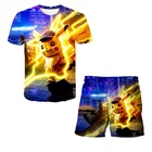 Новый летний костюм для мальчиков, детская модная футболка с принтом покемона, шорты, комплект для мальчиков, мультяшная повседневная спортивная одежда, детские спортивные костюмы