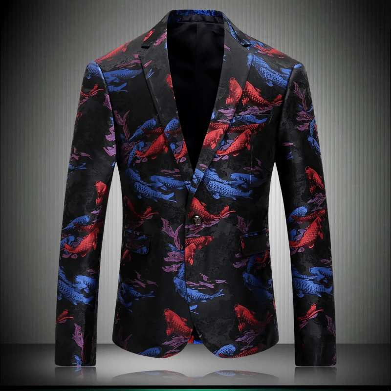 

slim fit Men 2020 Suit Black Red Mixing Patterns Mens Jacket Single Button flash deals Blazer masculino K8650