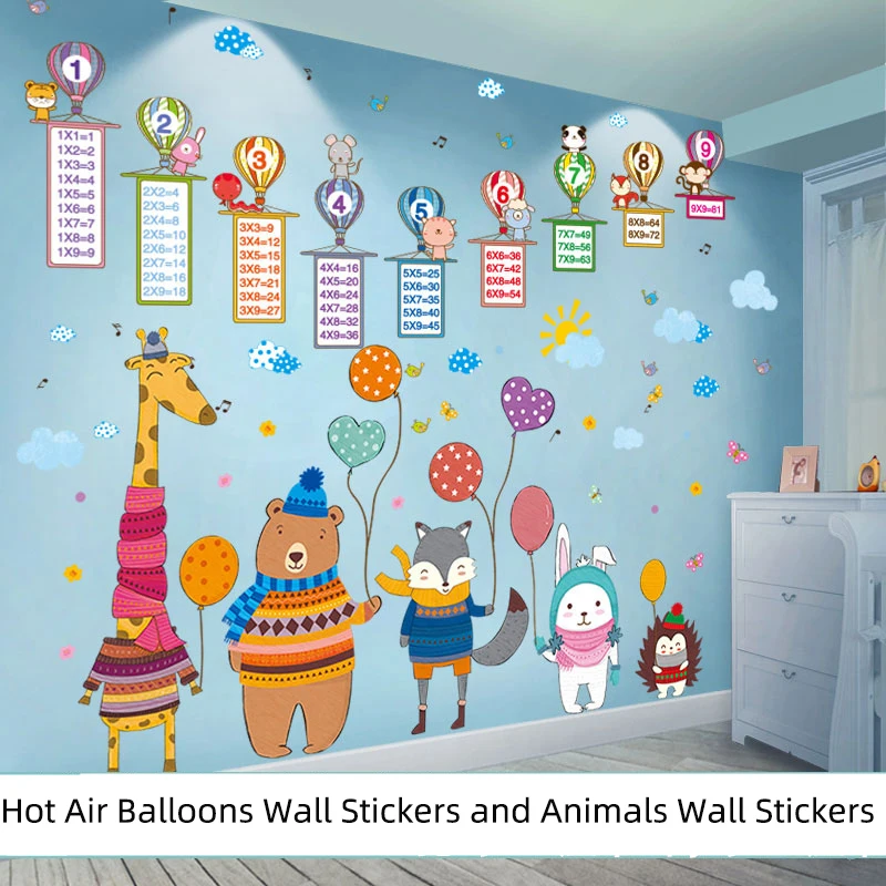 

Balloons Multiplication Table Wall Stickers DIY Cartoon Animals Wall Decals for Kids Room Baby Bedroom Nursery House Decoration