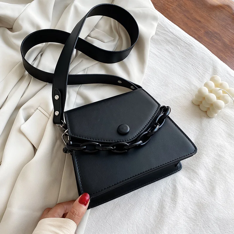 

Solid Color Thick Chain Small PU Leather Crossbody Bags for Women 2021 Summer Shoulder Cross Body Bag Ladies Handbags