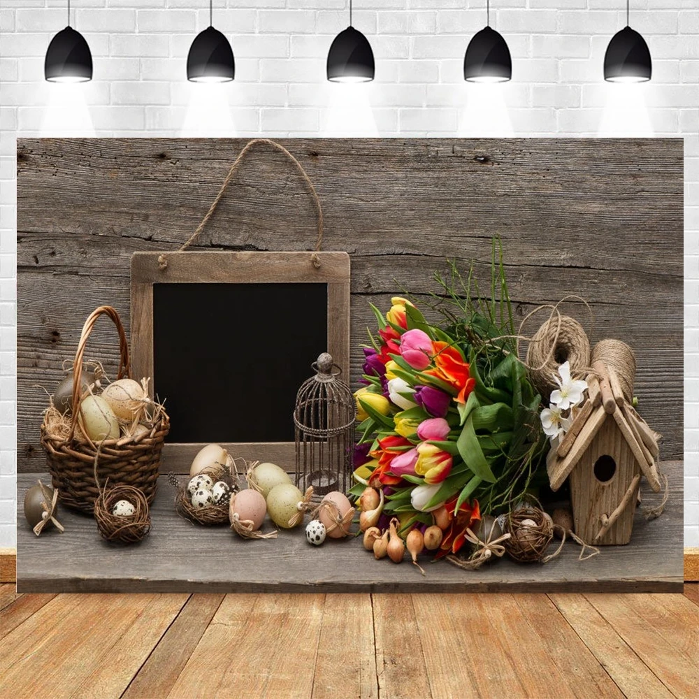 

Spring Easter Eggs Flower Vintage Wood Board Newborn Baby Backdrop Vinyl Photography Background For Photo Studio Photophone Prop