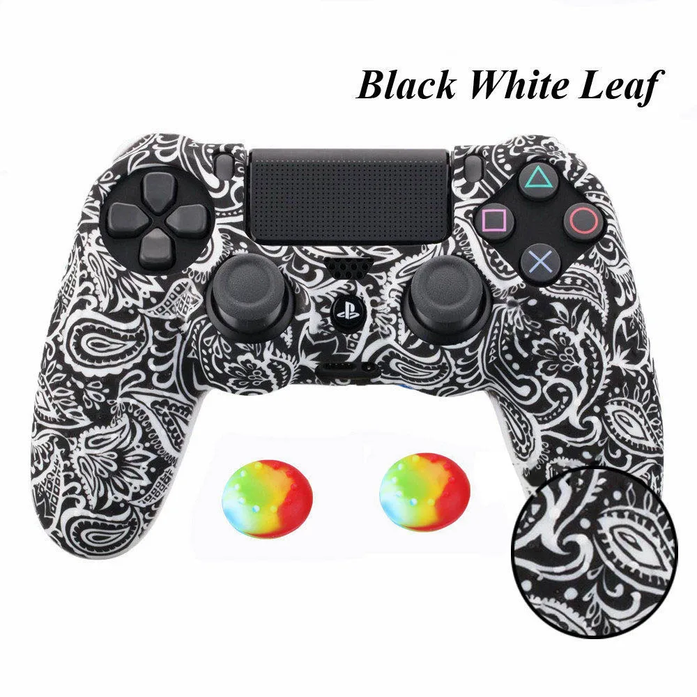 Black White Leaf Камуфляжный чехол граффити Противоскользящий силиконовый защитный чехол для кожи sony playstation 4 PS4 Pro тонкий контроллер защитная накладка шапки - Цвет: Black White Leaf