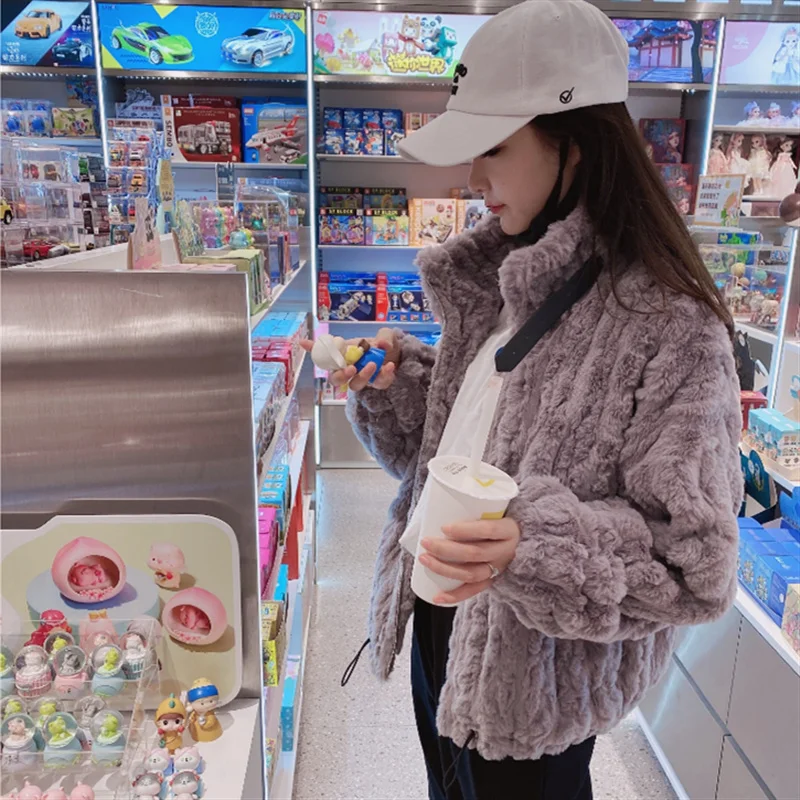 Пальто женское из искусственного кроличьего меха повседневная мягкая верхняя