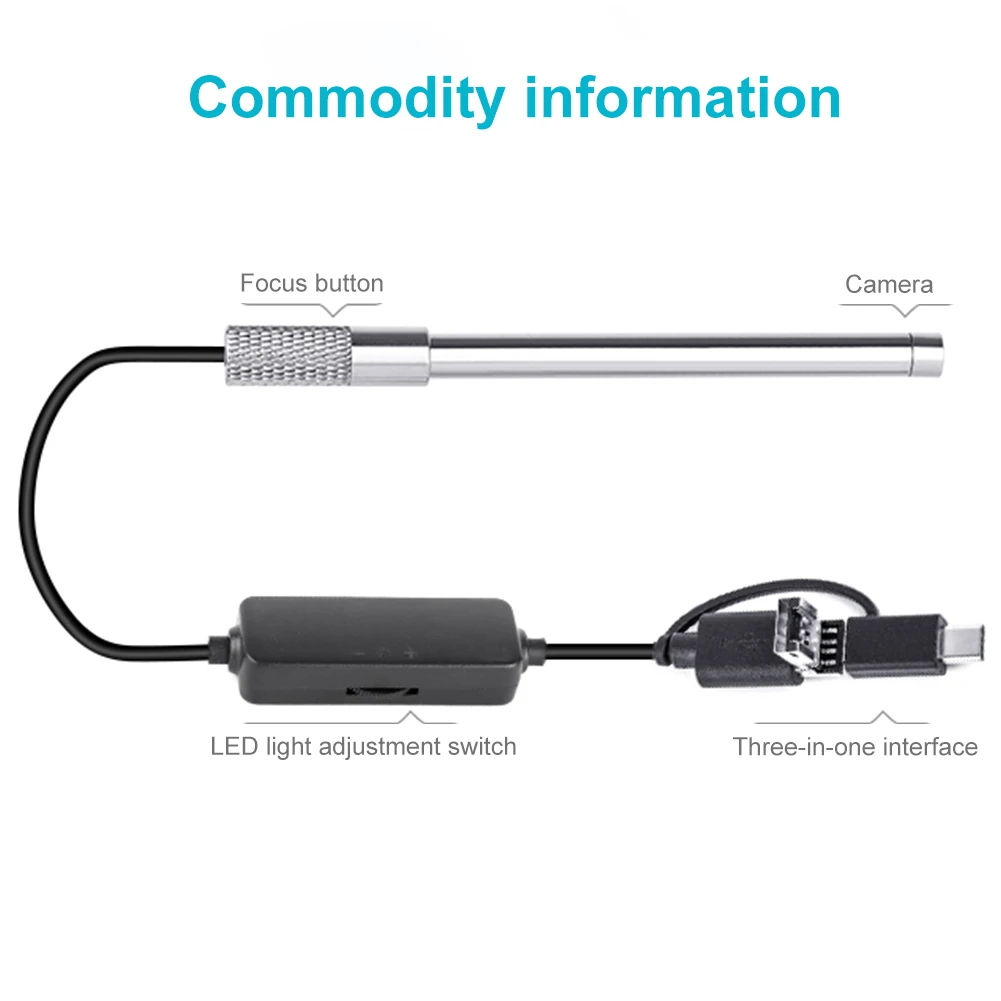 

6mm IP67 Waterproof Adjustable Brightness Professional 1 To 200X USB 8 LED Lights 1280x720p HD Ear Camera Otoscope Biological