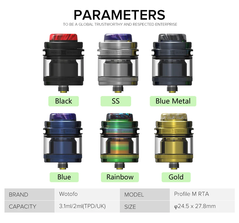 Атомайзер Wotofo Profile M RTA 24 5 мм с шт. проводов NexMESH Clapton S 10 6 хлопковый резервуар для