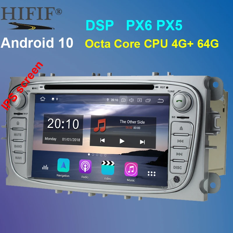 Автомобильный DVD плеер PX6 2 din Android 10 Восьмиядерный GPS навигация для Ford Focus Galaxy с