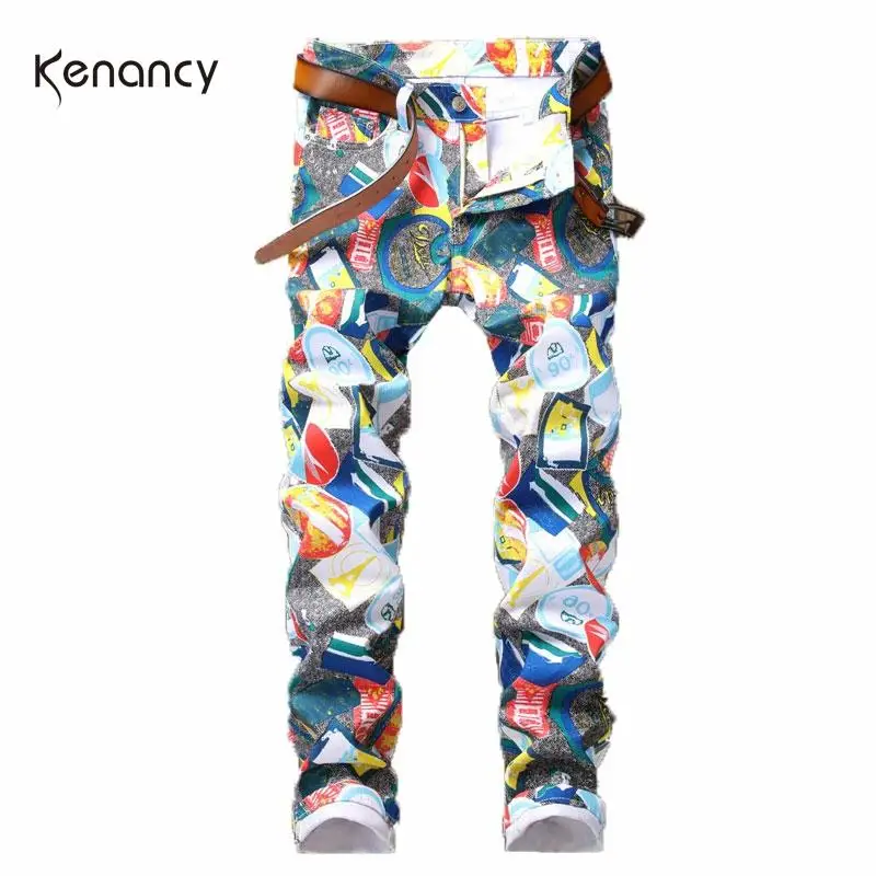 Джинсы Hemiks мужские облегающие плиссированные штаны на молнии с принтом в стиле