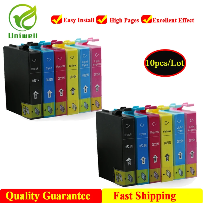 Совместим с чернильным картриджем Epson T0821 82N для T0821N Stylus T50 R290 390 RX590 TX650 700W 710W 800FW 635 725