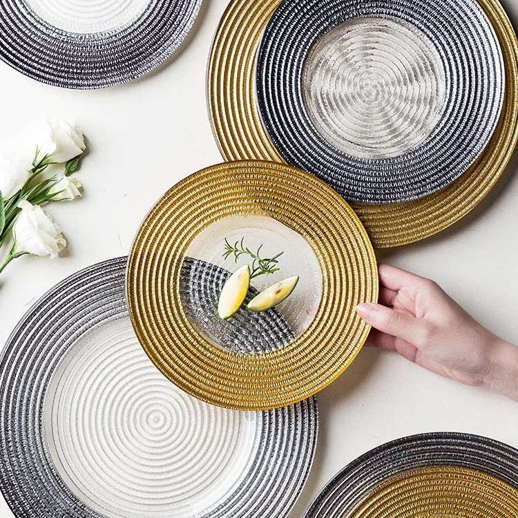 

Тарелки для обеденного салата, роскошные стеклянные круглые тарелки для салата, прозрачная сервировочная тарелка, плоская посуда для салат...