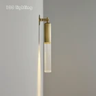 Американсветодиодный настенные светильники, цилиндрические прозрачные стеклянные латунные прикроватные светильники для фойе, спальни, минималистичное освещение