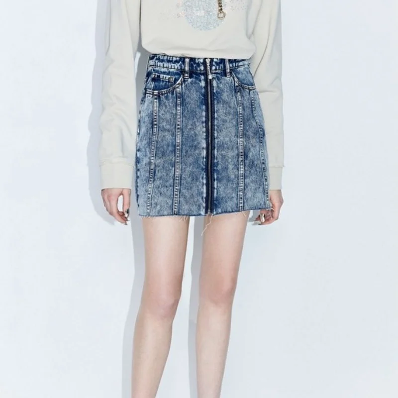 

Female Summer Patchwork Wash Denim Skirt Office Slim Fit Vintage A-Line Short Skirt All-Matched Zipper High Waist Jeans Skirts