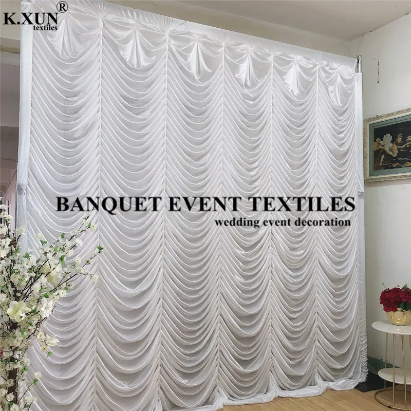 White Color Wave Ruffled Ice Silk Wedding Backdrop Curtain Stage Background For Event Party Decoration