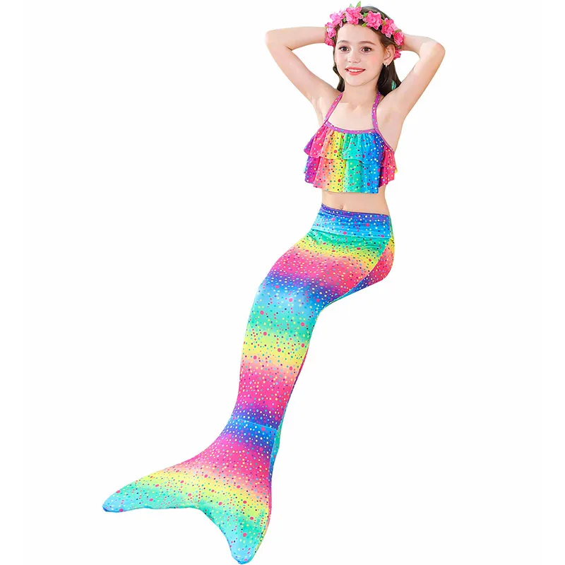 

New Children the Little Mermaid Tail with Garland can Add Monofin Mermaid Swimsuit Bikini Bathing Suit Costume Swimmable