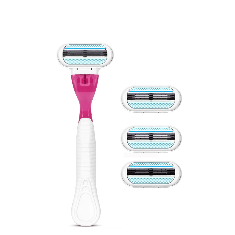 1 Razor Handle 4 Blades Manual Shaving Women Razors Blade Hair Safety Lady Head | Красота и здоровье