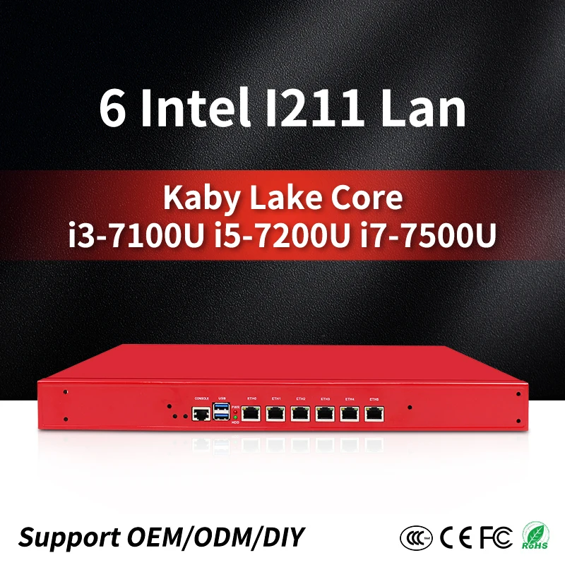 Мини-маршрутизатор Core I7 7500U/I5 7200U/I3 7100U pfsense 1U 6 гигабитных Lan-роутеров поддержка AES NI