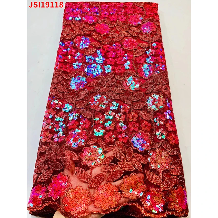 Low Price African French Lace Sewing Clothes Nigerian Quality ​Tulle Jacquard Sequins Party Dress 5 Yards/Lot JSI19118 | Дом и сад