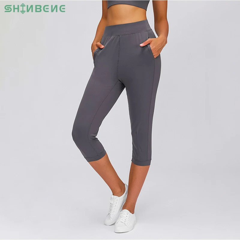 

SHINBENE COZY Leisure&Home Sport Fitness Yoga Capri Joggers Women High Waist Stretchy Workout Gym Cropped Pants with Pocket
