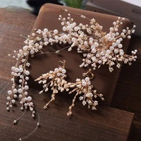 long design pearl barrettes earrings suit wedding women hair wear brides hair jewelry