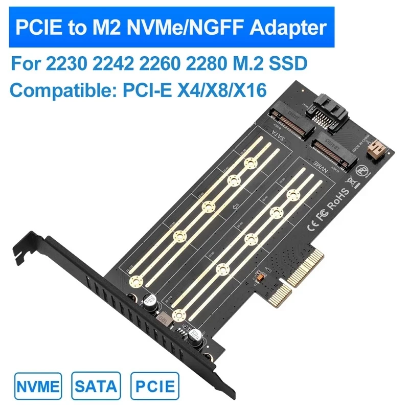 адаптер m 2 nvme ssd ngff к pcie 30 x4 4x m key b key двойная и